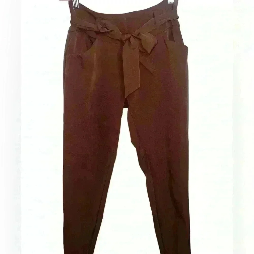 Professional Bow Tie Cappuccino Brown Soft Comfortable Button Work Petite Pants